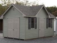 10x16 Victorian Deluxe Style Storage Shed with Meadow Green Vinyl Siding