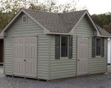 10x16 Victorian Deluxe Style Storage Shed with Meadow Green Vinyl Siding