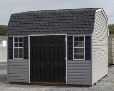 Grey and Black 10x12 Dutch Barn Storage Shed with vinyl Siding