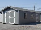 12x32 Front Entry Peak Storage Shed with Dark Grey Engineered LP Siding